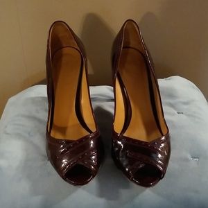 Faconnable Brown Patent Leather peep toe heels